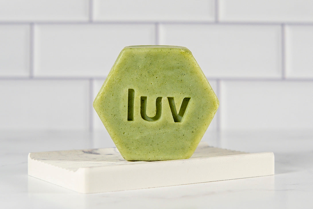 LuvSoap Hexagons 3-Pack - Green - Sweet Woodsy Blend of Cedarwood and Fir - French Green Clay and Chlorella