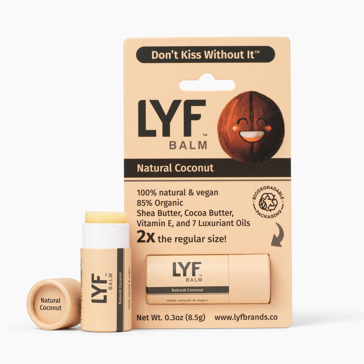 LYF Balm - World's Best 100% Natural Vegan Lip Balm - 3 Pack - Coconut, Peppermint, Vanilla