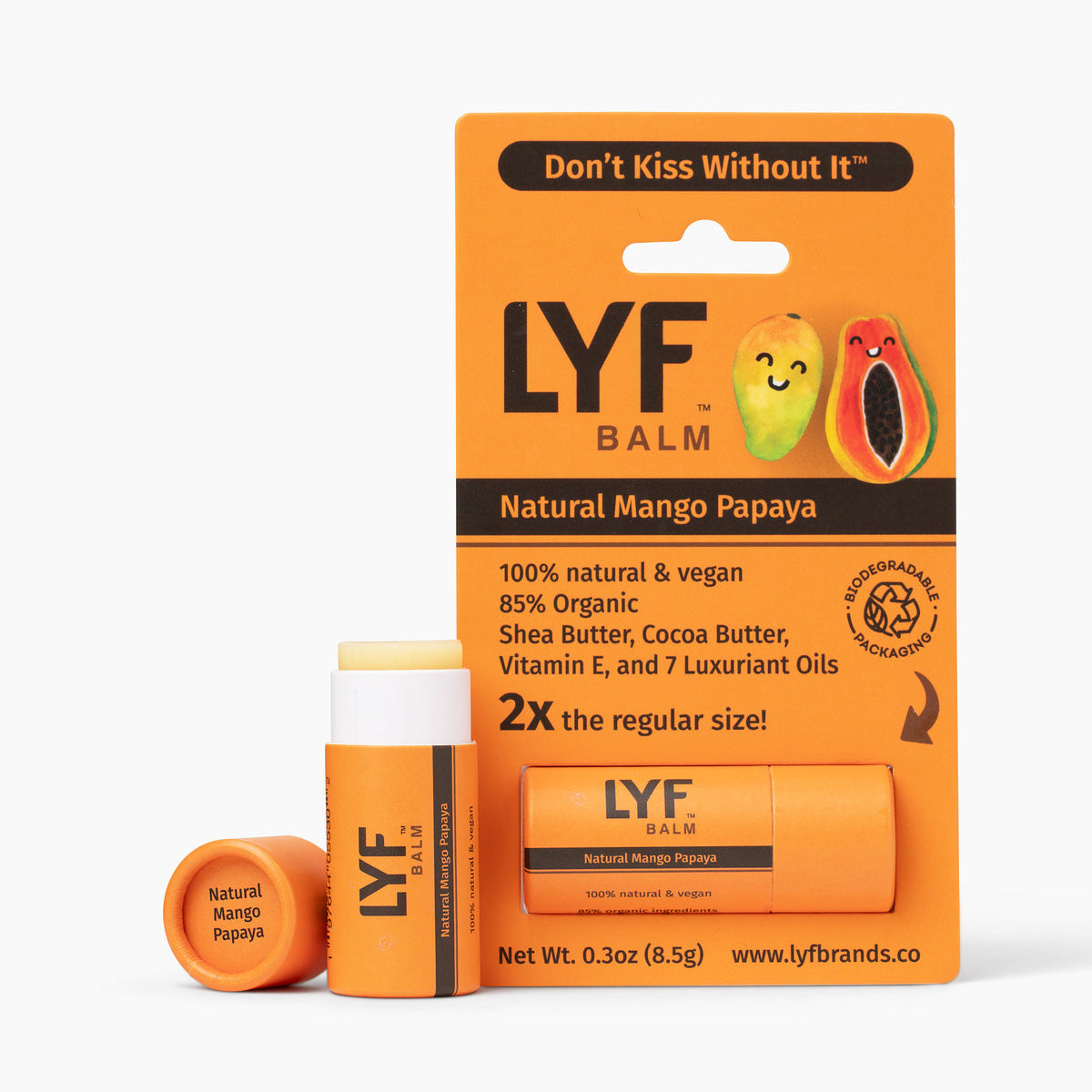 LYF Balm - World's Best 100% Natural Vegan Lip Balm - 2-Pack Custom - Choose Coconut, Vanilla, Peppermint, Strawberry, Mango Papaya, Cucumber Mint