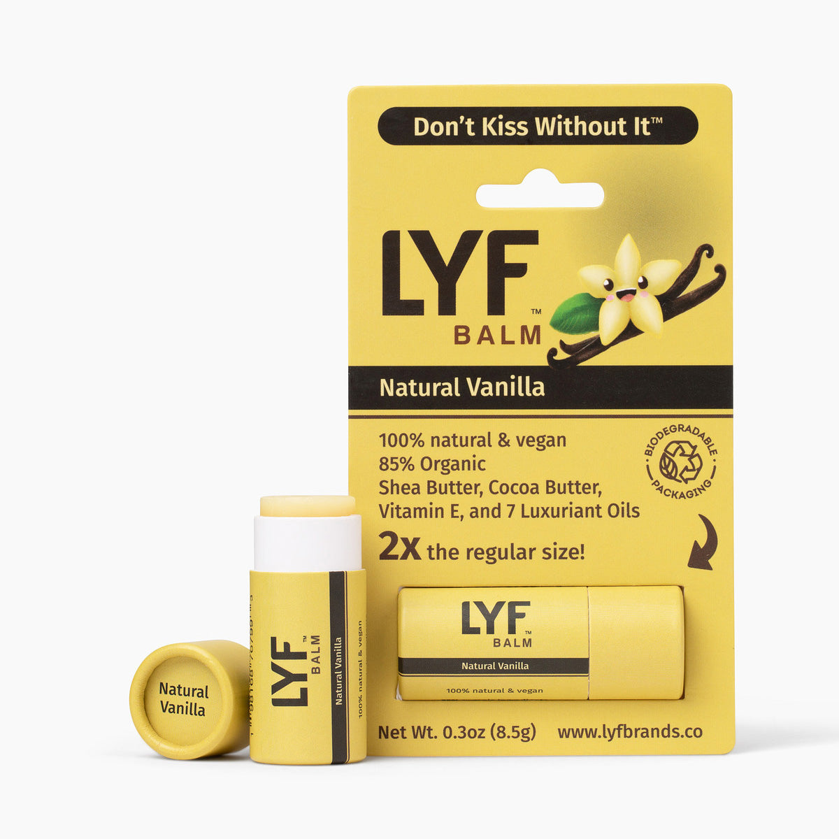 LYF Balm - World's Best 100% Natural Vegan Lip Balm - 3 Pack - Coconut, Peppermint, Vanilla